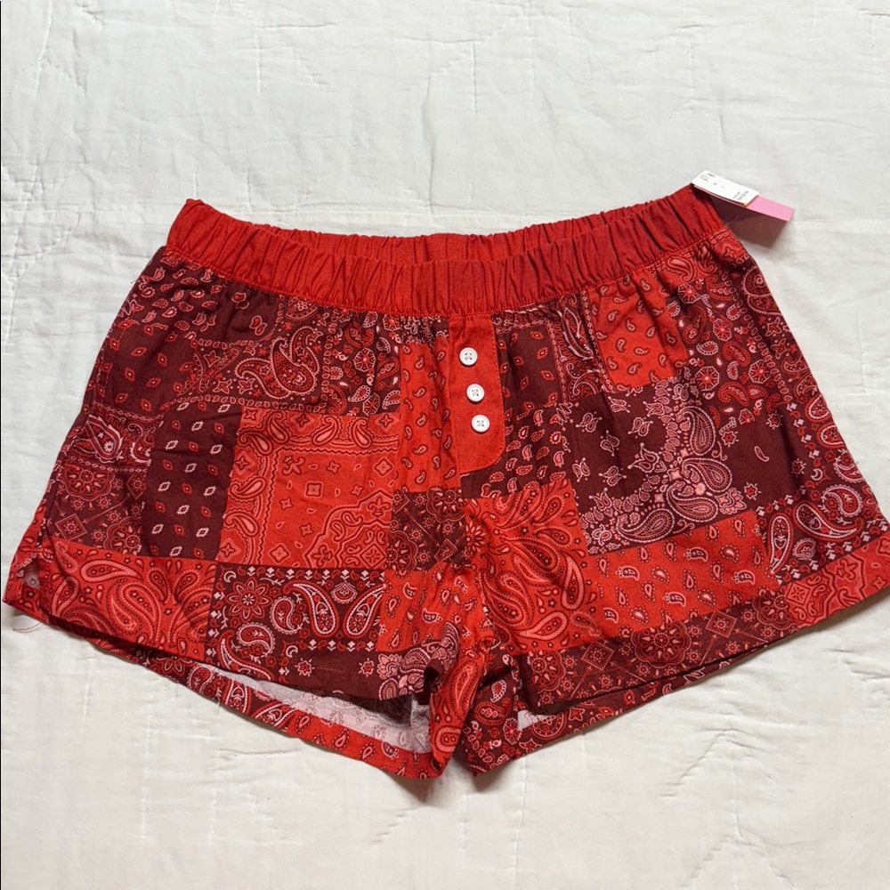 Zoe + Liv Red Paisley Patchwork Lounge Shorts NWT Sm Boho Bandana Pajama Shorts